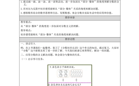 分数的初步认识++整理与复习+第2课时_教学设计_小学数学人教版单独教案（1-6上下册）_《智慧教育教案》1-6上下册（25秋）_1-6上册_3年级上册（教案）新插图_第8单元分数的初步认识