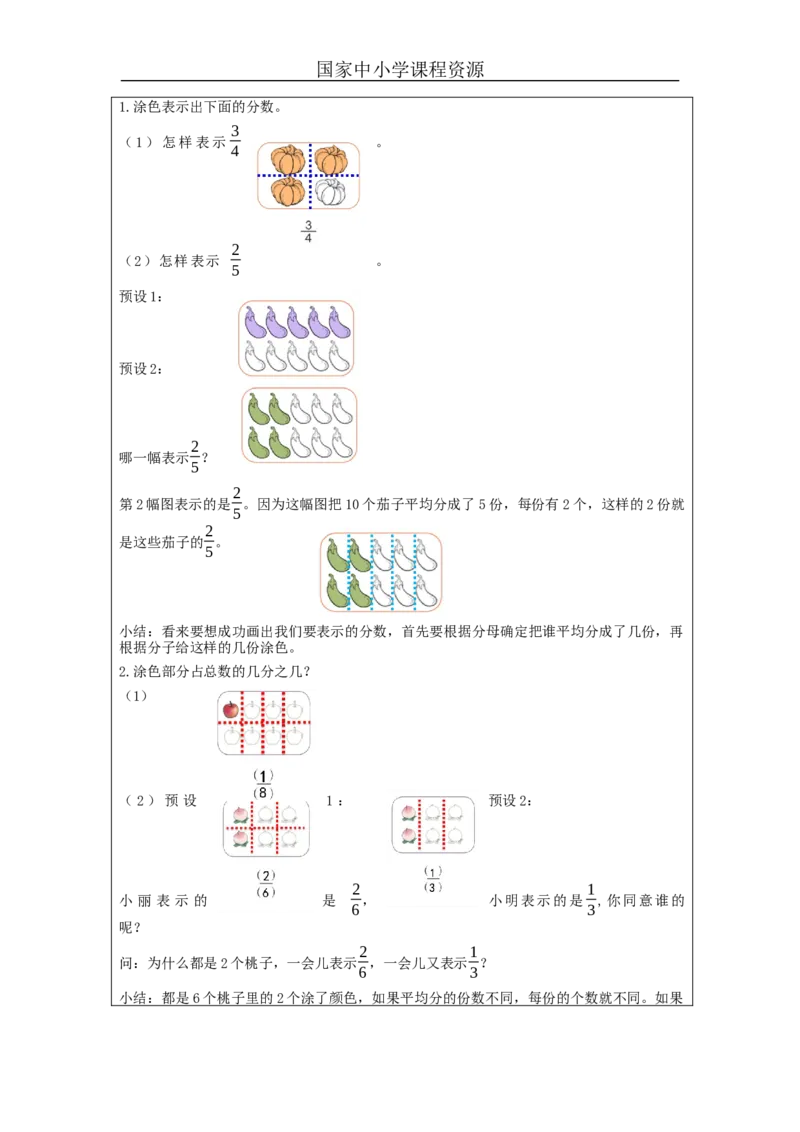 分数的初步认识++整理与复习+第2课时_教学设计_小学数学人教版单独教案（1-6上下册）_《智慧教育教案》1-6上下册（25秋）_1-6上册_3年级上册（教案）新插图_第8单元分数的初步认识