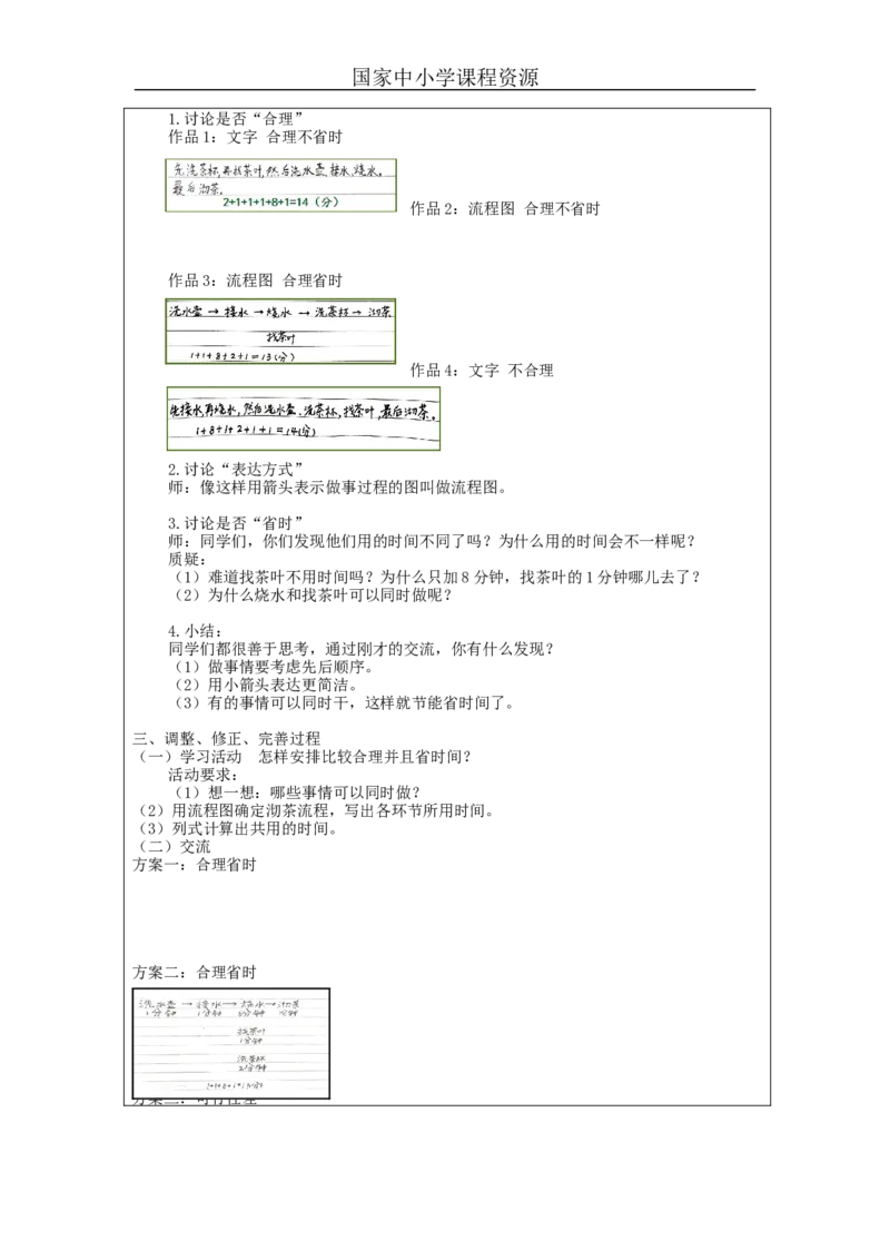 沏茶问题_教学设计_小学数学人教版单独教案（1-6上下册）_《智慧教育教案》1-6上下册（25秋）_1-6上册_4年级上册（教案）新插图_第8单元数学广角&mdash;&mdash;优化