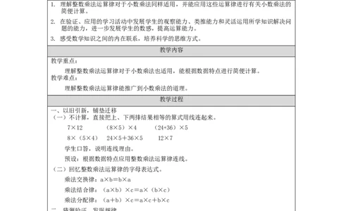 整数乘法运算律推广到小数++_教学设计_小学数学人教版单独教案（1-6上下册）_《智慧教育教案》1-6上下册（25秋）_1-6上册_5年级上册（教案）新插图_第1单元小数乘法