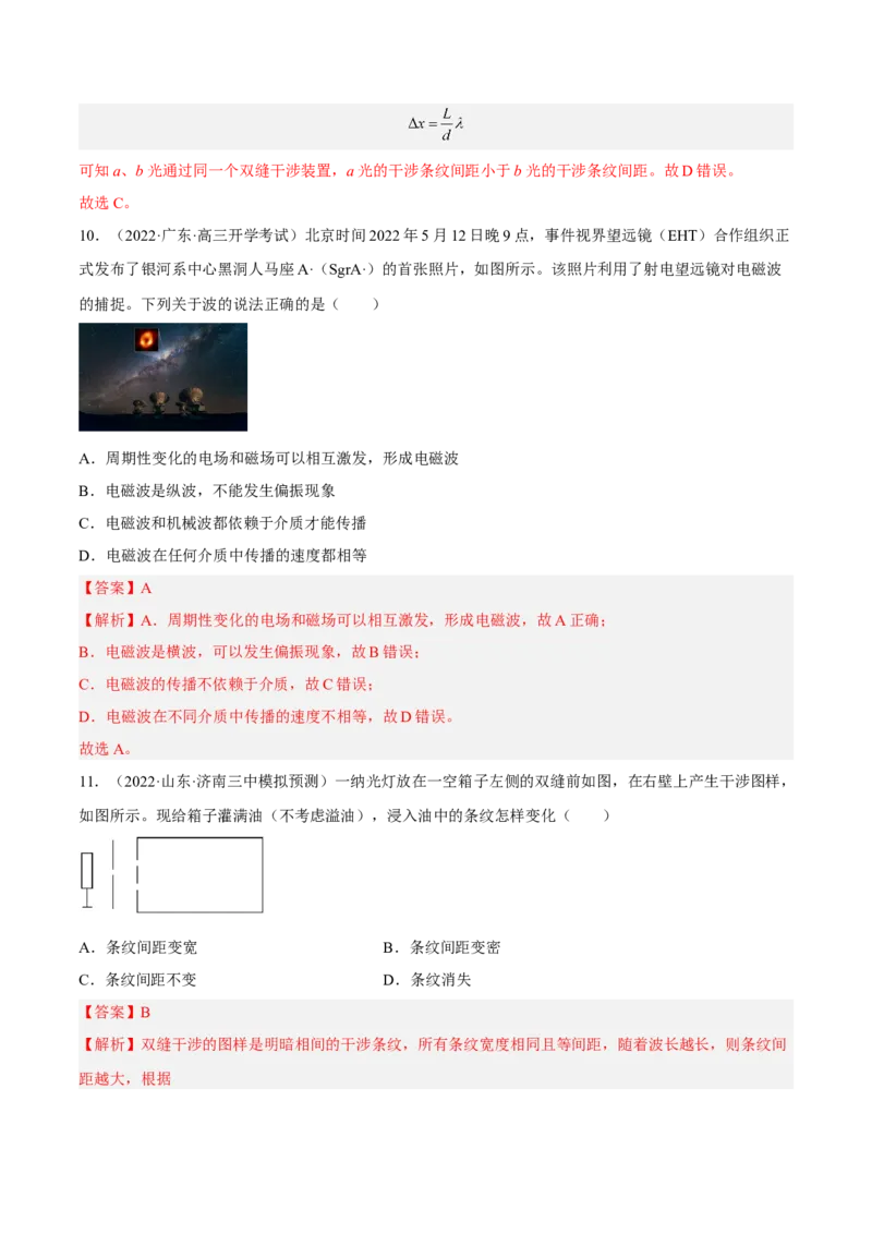 16.2光的干涉、衍射和偏振（练）--2023年高考物理一轮复习讲练测（全国通用）（解析版）_通用版（老高考）复习资料_2023年复习资料_一轮复习_2023年高考物理一轮复习讲练测（全国通用）