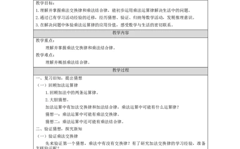 乘法运算律(第1课时)_教学设计_小学数学人教版单独教案（1-6上下册）_《智慧教育教案》1-6上下册（25秋）_1-6下册_4年级下册（教案）新插图_第3单元运算律