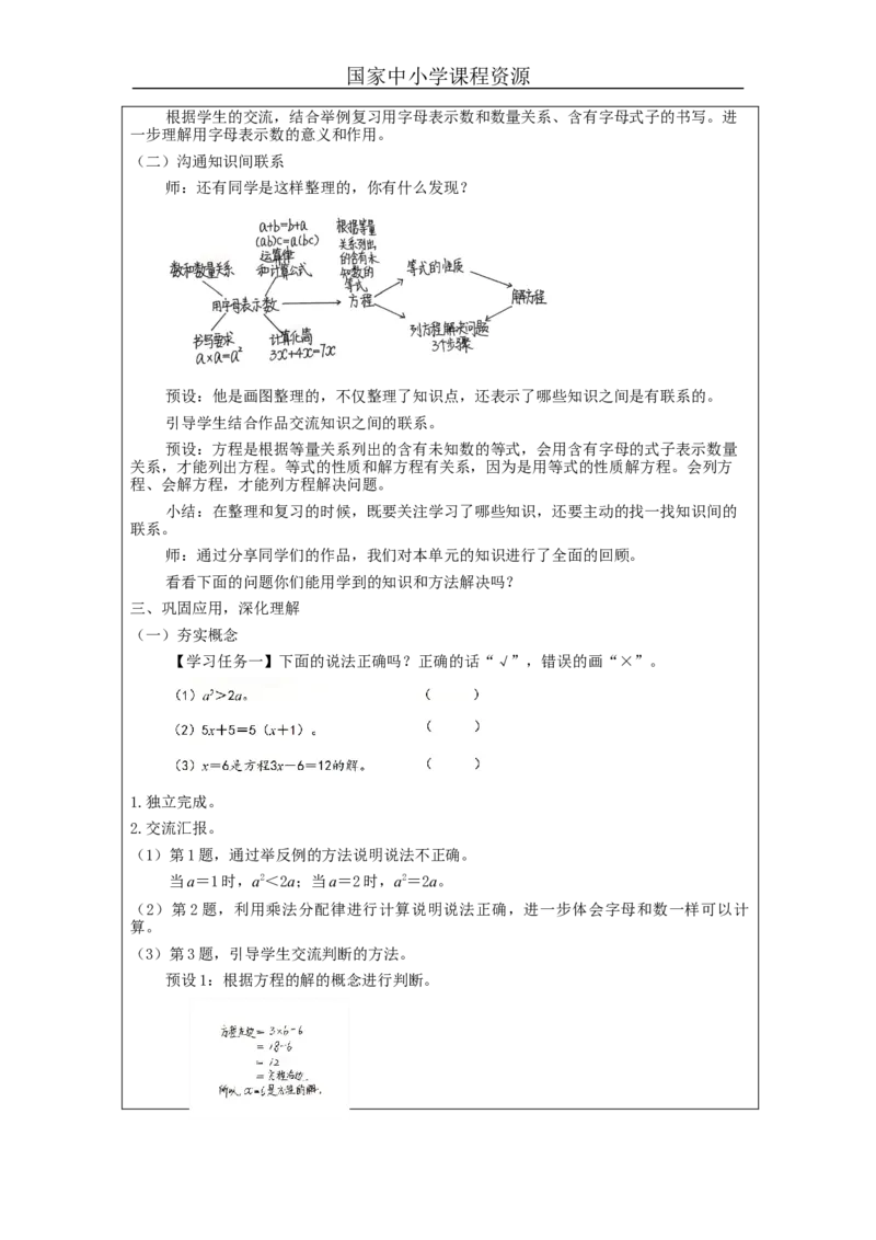 简易方程整理和复习_教学设计_小学数学人教版单独教案（1-6上下册）_《智慧教育教案》1-6上下册（25秋）_1-6上册_5年级上册（教案）新插图_第5单元简易方程