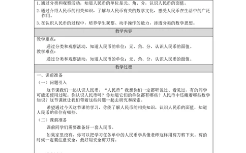 5.1认识人民币（第1课时）教学设计_小学数学人教版单独教案（1-6上下册）_《智慧教育教案》1-6上下册（25秋）_1-6下册_1年级下册（教案）2025春_2024春_第5单元认识人民币