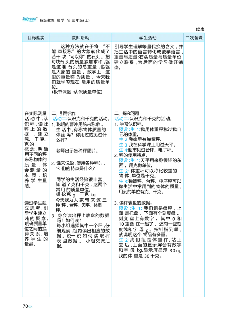 综合与实践曹冲称象的故事_小学数学人教版单独教案（1-6上下册）_《阳光同学教案》1-6上册（25秋）_阳光同学特级教案数学人教3年级上册