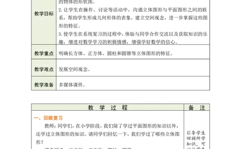 第13课时图形的认识与测量（3）_小学数学人教版单独教案（1-6上下册）_《绿卡图书教案》1-6下册（26春）_6年级下册（26春）_6整理和复习