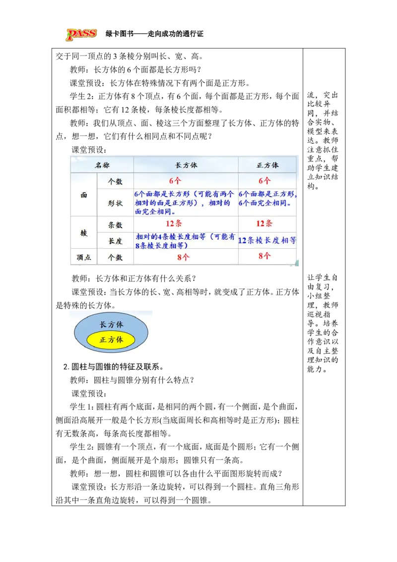 第13课时图形的认识与测量（3）_小学数学人教版单独教案（1-6上下册）_《绿卡图书教案》1-6下册（26春）_6年级下册（26春）_6整理和复习