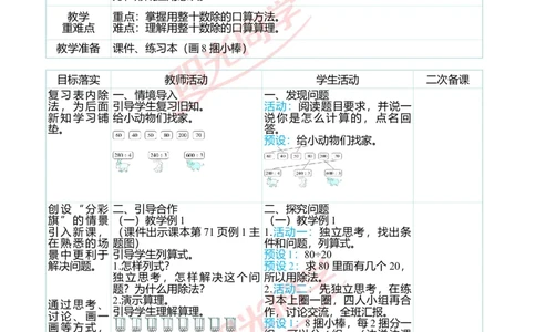 二、教学案例_小学数学人教版单独教案（1-6上下册）_《阳光同学教案》1-6上册（25秋）_阳光同学特级教案数学人教4年级上册_第六单元除数是两位数的除法