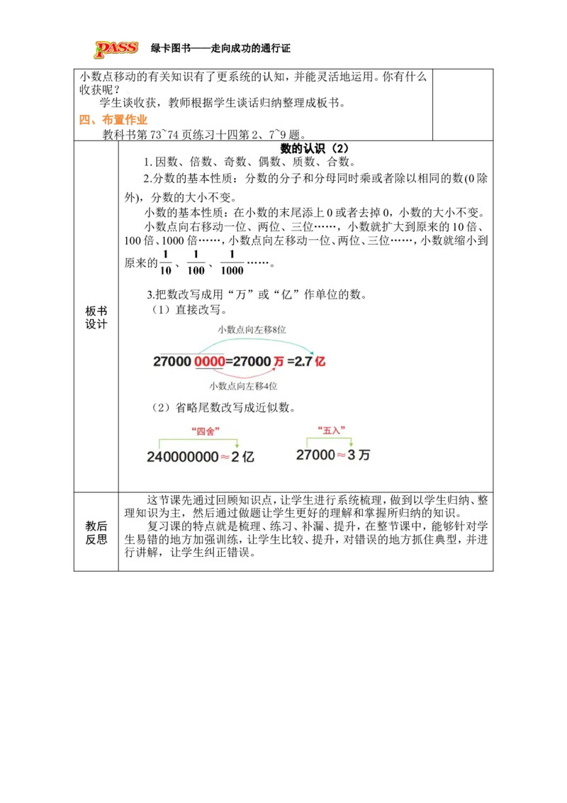 第2课时数的认识（2）_小学数学人教版单独教案（1-6上下册）_《绿卡图书教案》1-6下册（26春）_6年级下册（26春）_6整理和复习
