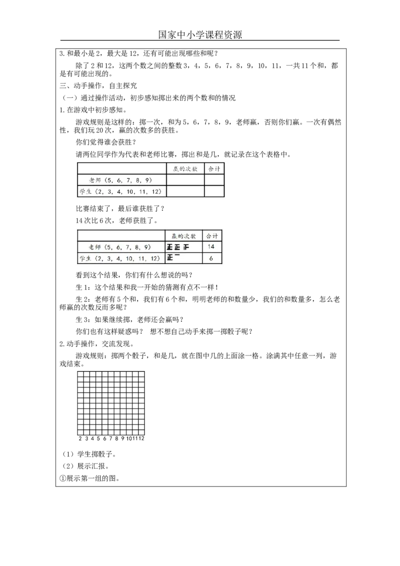 掷一掷_教学设计_小学数学人教版单独教案（1-6上下册）_《智慧教育教案》1-6上下册（25秋）_1-6上册_5年级上册（教案）新插图_第4单元可能性