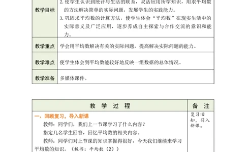 第2课时平均数（2）_小学数学人教版单独教案（1-6上下册）_《绿卡图书教案》1-6下册（26春）_4年级下册（26春）_8平均数与条形统计图