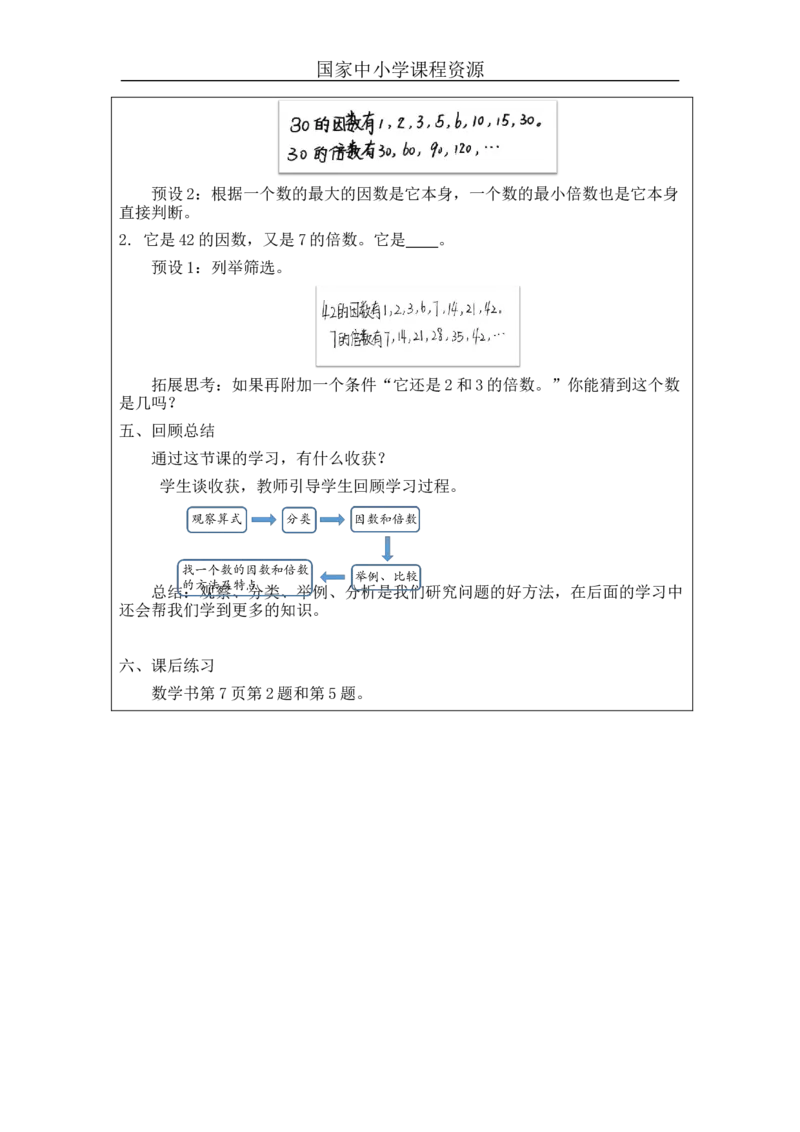 因数和倍数的认识+_教学设计_小学数学人教版单独教案（1-6上下册）_《智慧教育教案》1-6上下册（25秋）_1-6下册_5年级下册（教案）新插图_第2单元因数和倍数
