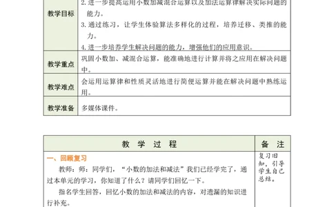 第6课时练习课_小学数学人教版单独教案（1-6上下册）_《绿卡图书教案》1-6下册（26春）_4年级下册（26春）_6小数的加法和减法