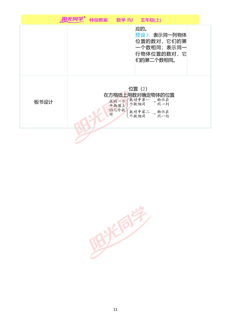 二、教学案例_小学数学人教版单独教案（1-6上下册）_《阳光同学教案》1-6上册（25秋）_阳光同学特级教案数学人教5年级上册_第二单元位置