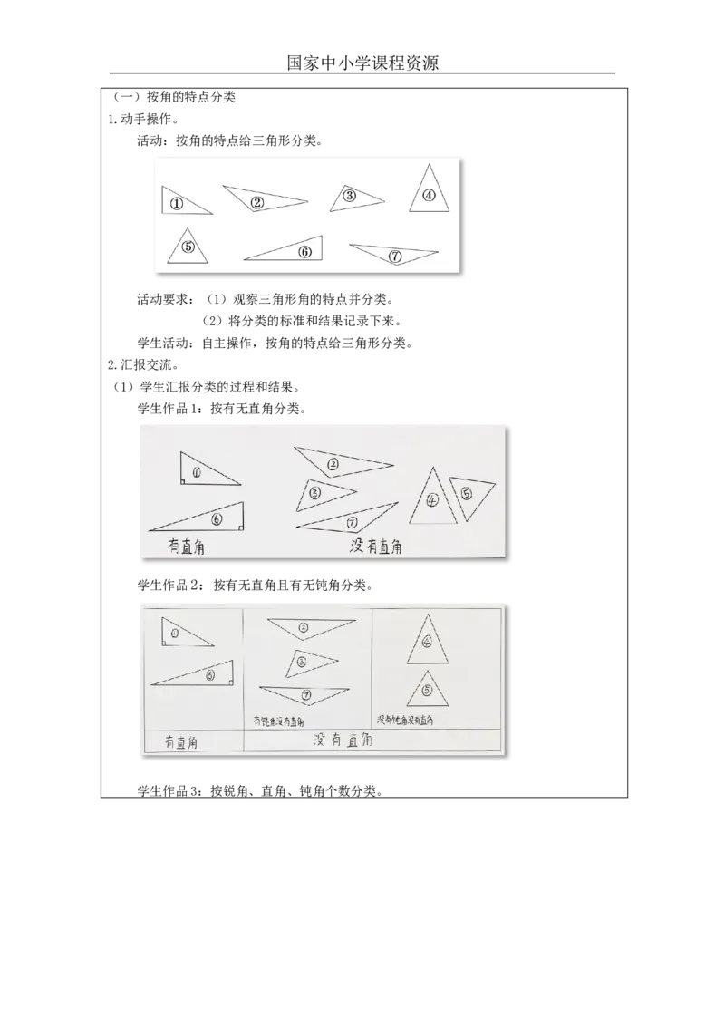 三角形的分类_教学设计_小学数学人教版单独教案（1-6上下册）_《智慧教育教案》1-6上下册（25秋）_1-6下册_4年级下册（教案）新插图_第5单元三角形