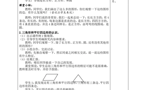 第1课时认识平面图形_小学数学人教版单独教案（1-6上下册）_《绿卡图书教案》1-6下册（26春）_1年级下册（26春）_1认识平面图形