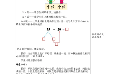第1课时两位数减一位数（不退位）、整十数_小学数学人教版单独教案（1-6上下册）_《绿卡图书教案》1-6下册（26春）_1年级下册（26春）_4100以内的口算加、减法_2.口算减法