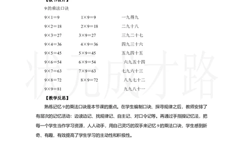 第3课时　9的乘法口诀_小学数学人教版单独教案（1-6上下册）_《状元大课堂教案》1-6上下册（26春）_1-6上册_2.R2数上教案_五7-9的表内乘、除法