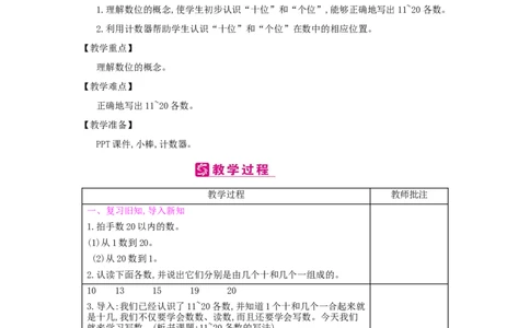 第6单元　11~20各数的认识_小学数学人教版1年级上册_1教学教案_1教学教案