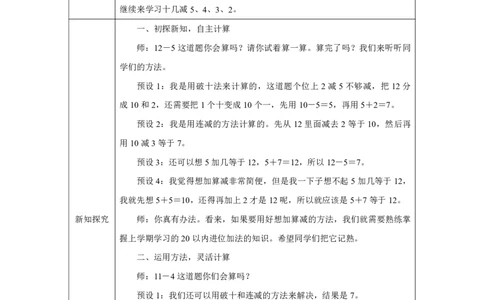十几减5、4、3、2_十几减5、4、3、2_教学设计_小学数学人教版单独教案（1-6上下册）_《智慧教育教案》1-6上下册（25秋）_1-6下册_1年级下册（教案）2025春_2025春_第2单元20以内的退位减法