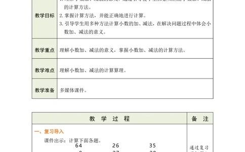 3简单的小数加、减法_小学数学人教版单独教案（1-6上下册）_《绿卡图书教案》1-6下册（26春）_3年级下册（26春）_7小数的初步认识
