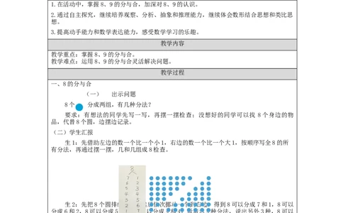8、9的分与合_教学设计_小学数学人教版单独教案（1-6上下册）_《智慧教育教案》1-6上下册（25秋）_1-6上册_1年级上册（教案）新插图_第5单元6~10的认识和加减法