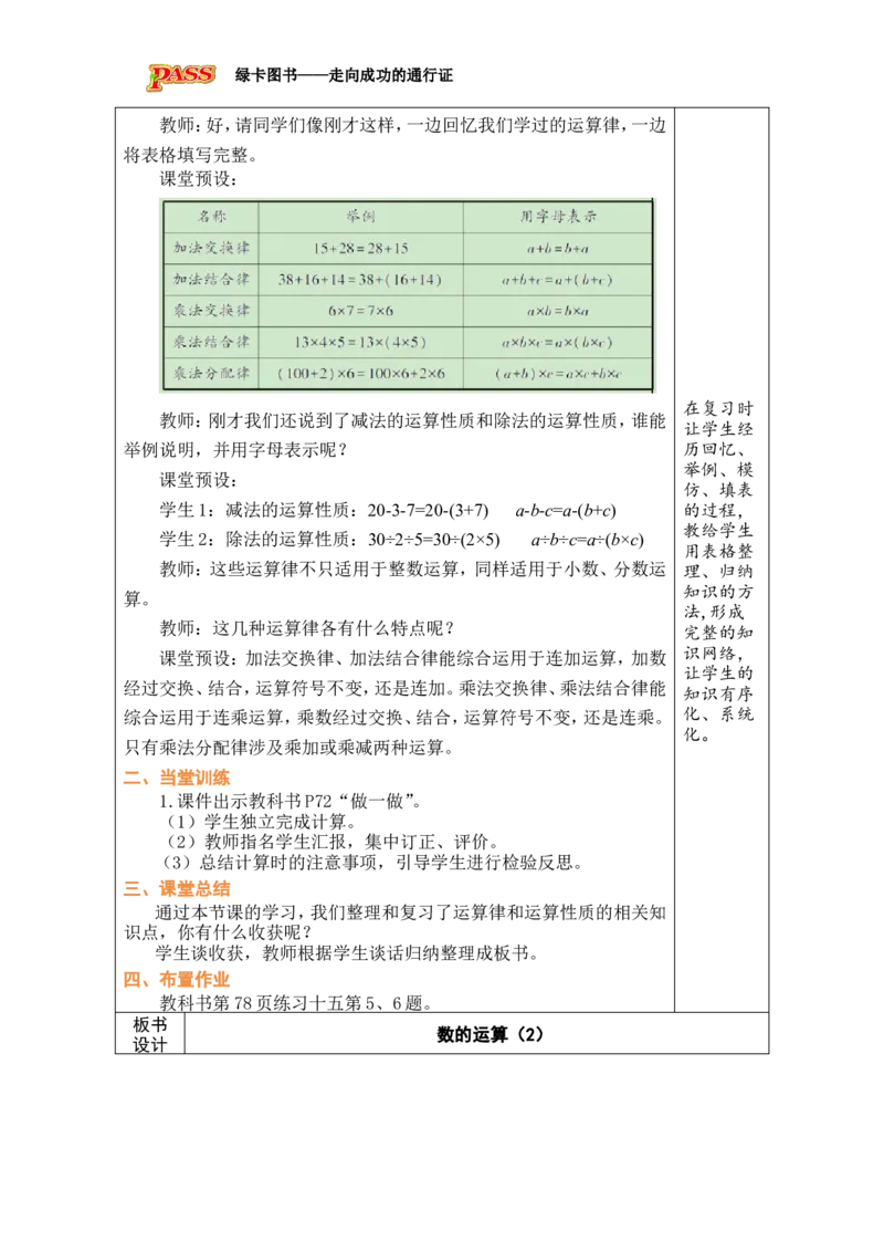 第4课时数的运算（2）_小学数学人教版单独教案（1-6上下册）_《绿卡图书教案》1-6下册（26春）_6年级下册（26春）_6整理和复习
