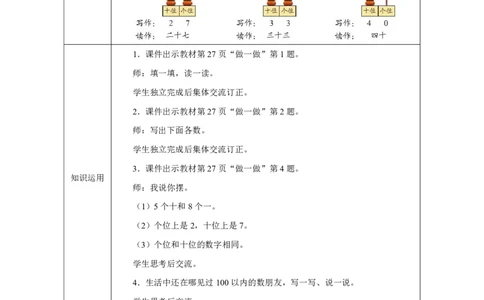 11读法和写法_读法和写法_教学设计_小学数学人教版单独教案（1-6上下册）_《智慧教育教案》1-6上下册（25秋）_1-6下册_1年级下册（教案）2025春_2025春_第3单元100以内数的认识