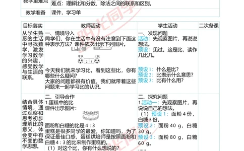 第四单元教学案例_小学数学人教版单独教案（1-6上下册）_《阳光同学教案》1-6上册（25秋）_阳光同学特级教案数学人教6年级上册_第四单元比