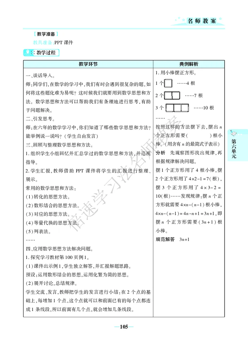 倍速名师教案RJ6数下_小学数学人教版单独教案（1-6上下册）_《名师教案》1-6上下册（24秋）_1-6下册