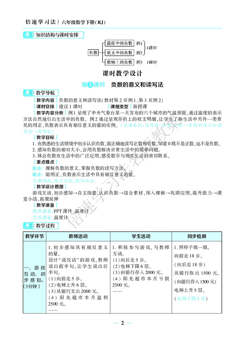 倍速名师教案RJ6数下_小学数学人教版单独教案（1-6上下册）_《名师教案》1-6上下册（24秋）_1-6下册