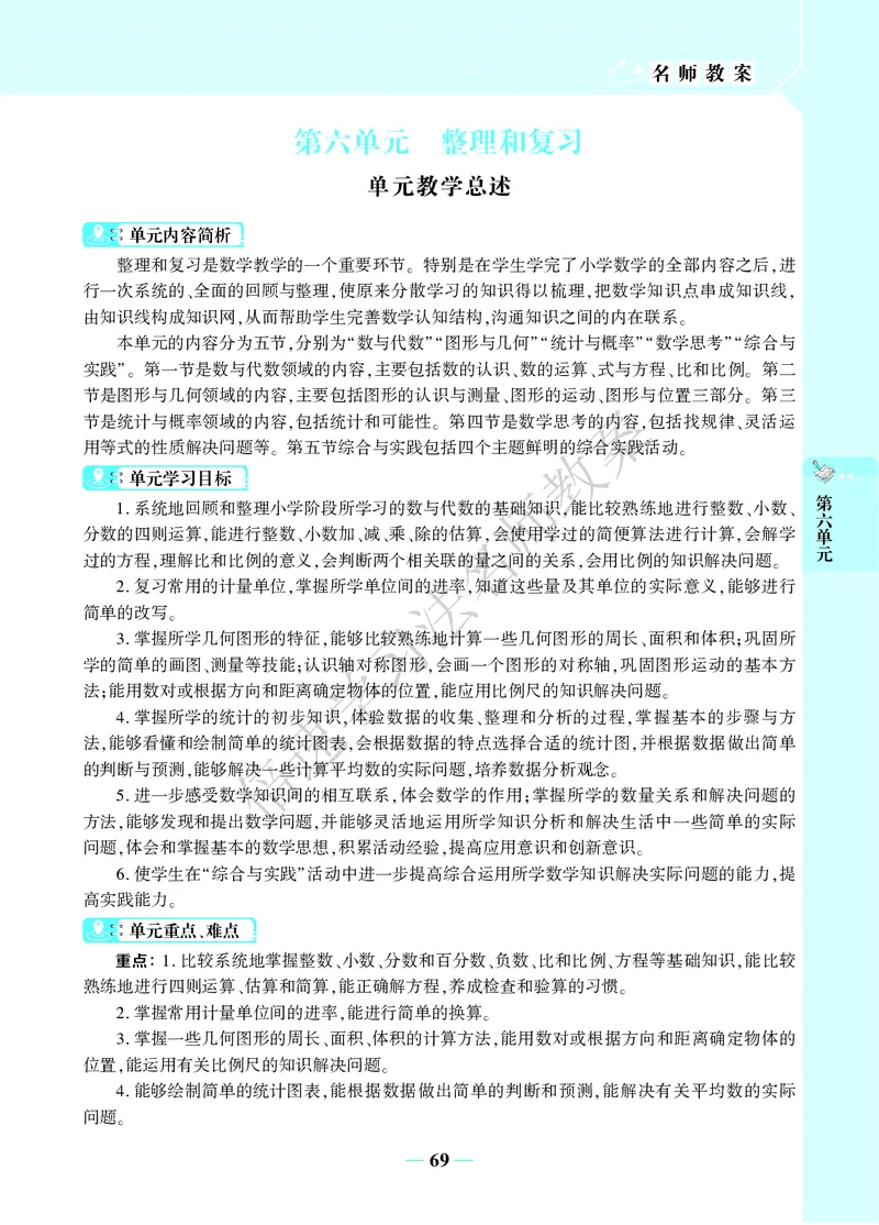 倍速名师教案RJ6数下_小学数学人教版单独教案（1-6上下册）_《名师教案》1-6上下册（24秋）_1-6下册