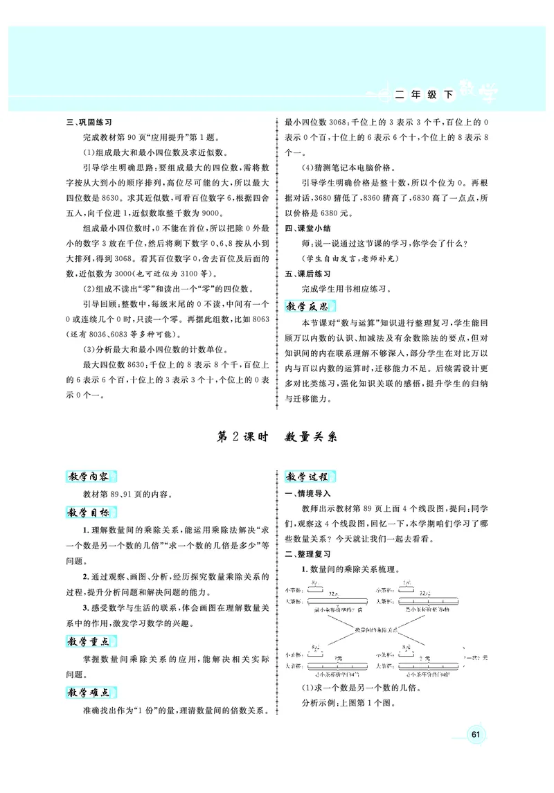 2年级数学（人教）下-教案_小学数学人教版单独教案（1-6上下册）_《名师测控教案》1-6上下册（26春）_1-6下册_2年级下册（26春）