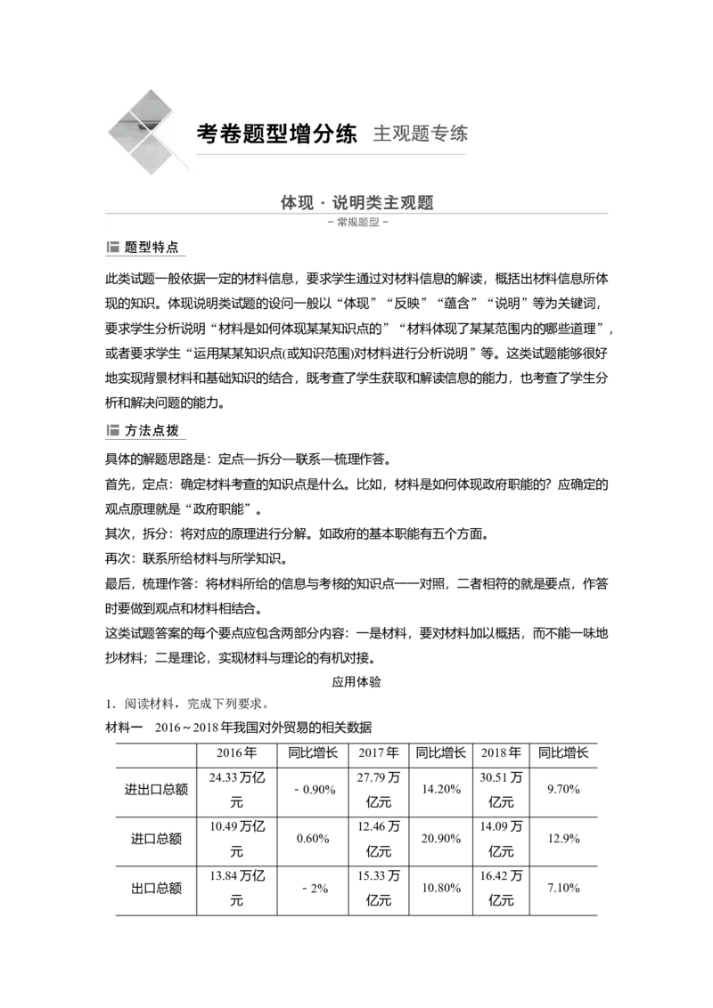 31第三部分主观题常规题型1体现&middot;说明类主观题_通用版（老高考）复习资料_2023年复习资料_一轮+二轮_政治高三二轮复习系列_政治高三二轮复习系列《二轮复习增分策略》（学生版）