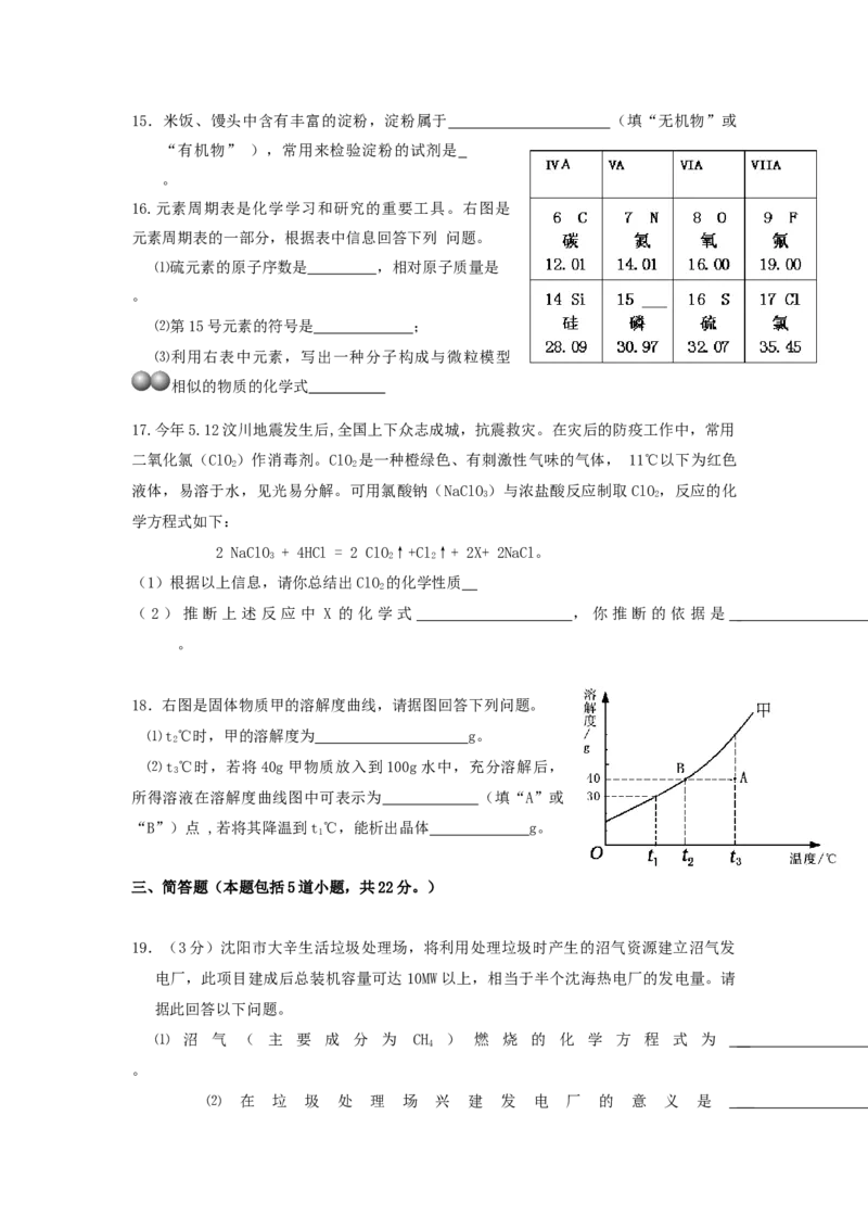 2008年辽宁省沈阳市中考化学试题及答案_5.2015-2025年中考化学_2.化学中考真题2015-2024年_地区卷_辽宁化学_辽宁化学_沈阳化学08-22