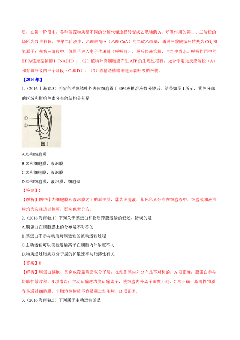 专题02细胞的能量与代谢-十年（2012-2021）高考生物真题分项汇编（全国通用）（解析版）_高考真题分类汇编(2012-2022)生物_高考真题分项汇编(2012-2021)生物