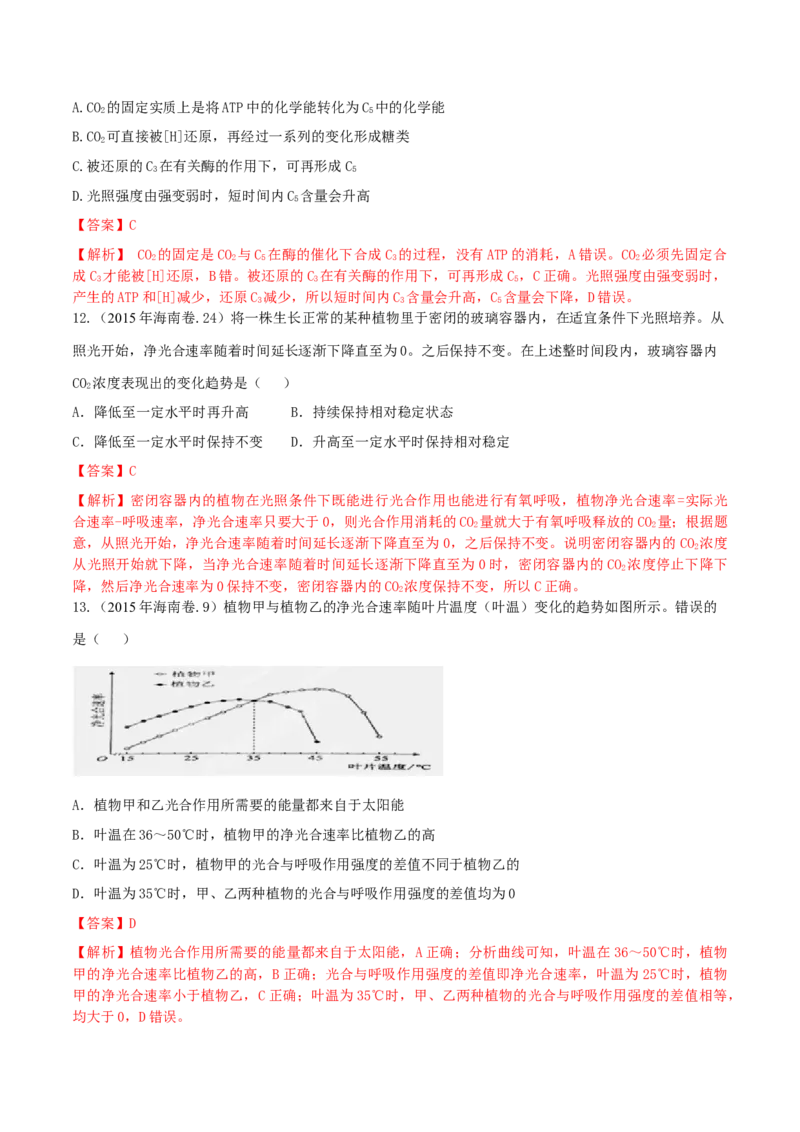 专题02细胞的能量与代谢-十年（2012-2021）高考生物真题分项汇编（全国通用）（解析版）_高考真题分类汇编(2012-2022)生物_高考真题分项汇编(2012-2021)生物