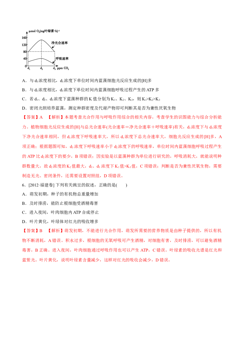 专题02细胞的能量与代谢-十年（2012-2021）高考生物真题分项汇编（全国通用）（解析版）_高考真题分类汇编(2012-2022)生物_高考真题分项汇编(2012-2021)生物
