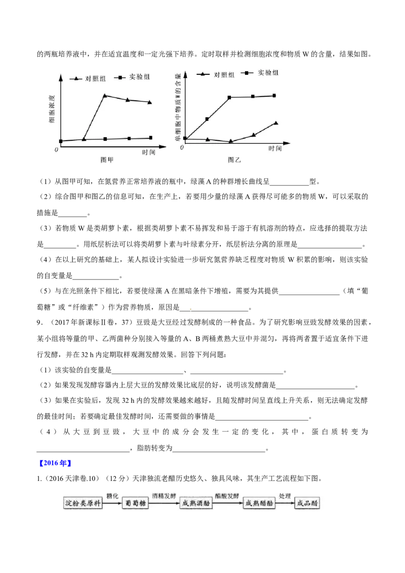 专题11生物技术实践-十年（2012-2021）高考生物真题分项汇编（全国通用）（原卷版）_高考真题分类汇编(2012-2022)生物_高考真题分项汇编(2012-2021)生物