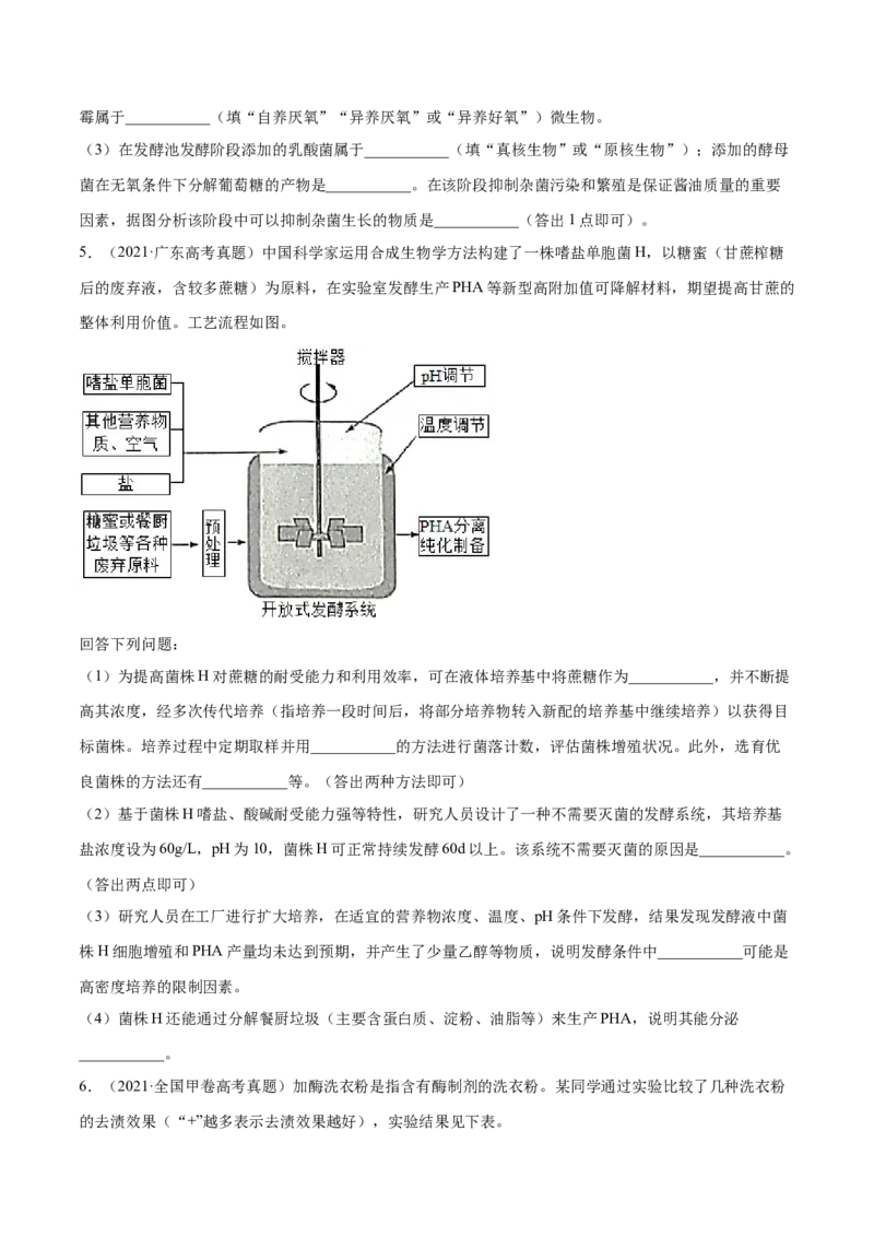 专题11生物技术实践-十年（2012-2021）高考生物真题分项汇编（全国通用）（原卷版）_高考真题分类汇编(2012-2022)生物_高考真题分项汇编(2012-2021)生物