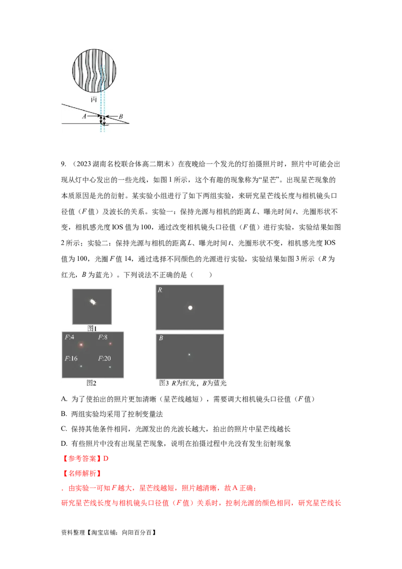 模型74光的干涉、衍射、偏振模型（解析版）_新高考复习资料_2024新高考复习资料_二轮复习资料_2024高考物理二轮复习80模型最新模拟题专项训练_教师版（含答案解析）