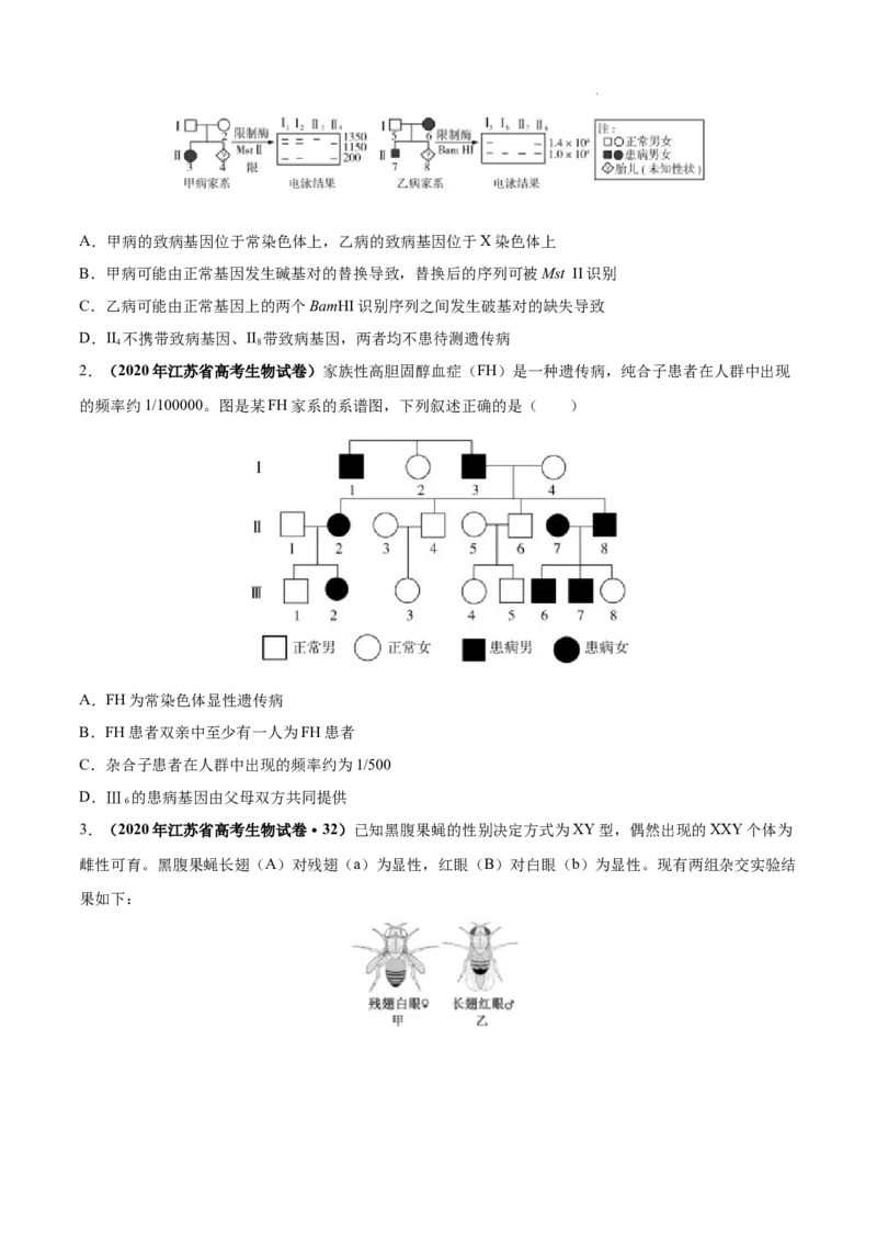 专题07伴性遗传和人类遗传病-三年（2020-2022）高考真题生物分项汇编（全国通用）（原卷版）_高考真题分类汇编(2012-2022)生物_高考真题分项汇编(2020-2022)生物