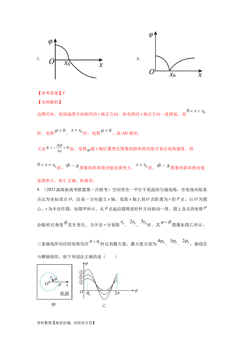 模型41电场图像信息模型（解析版）_新高考复习资料_2024新高考复习资料_二轮复习资料_2024高考物理二轮复习80模型最新模拟题专项训练_教师版（含答案解析）