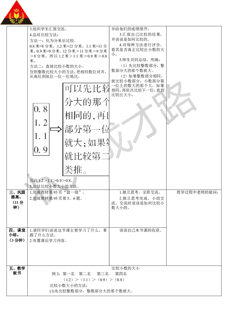 第2课时比较小数的大小_1-6年级下册_R3数下新插图版_旧教材资源_R3数下教案+学案_导学案_7小数的初步认识