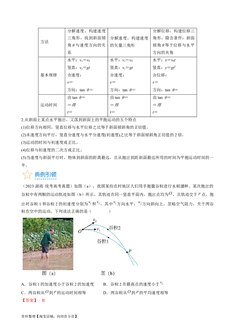 考点16抛体运动（解析版）_通用版（老高考）复习资料_2024年复习资料_完备战2024年高考物理一轮复习考点帮（全国通用）_答案解析版