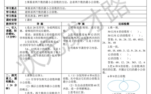 第1课时最小公倍数（1）_1-6年级下册_R5数下新插图版_R5数下教案+学案_导学案_4分数的意义和性质_5.通分