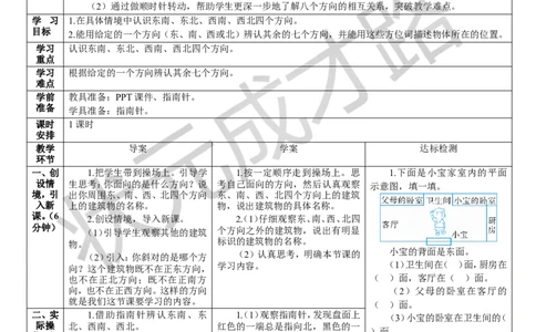 第3课时认识东南、东北、西南、西北_1-6年级下册_R3数下新插图版_旧教材资源_R3数下教案+学案_导学案_1位置与方向
