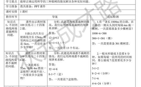 练习课_1-6年级上册_数学5年级上册教学资源包_导学案新版_7数学广角&mdash;&mdash;植树问题