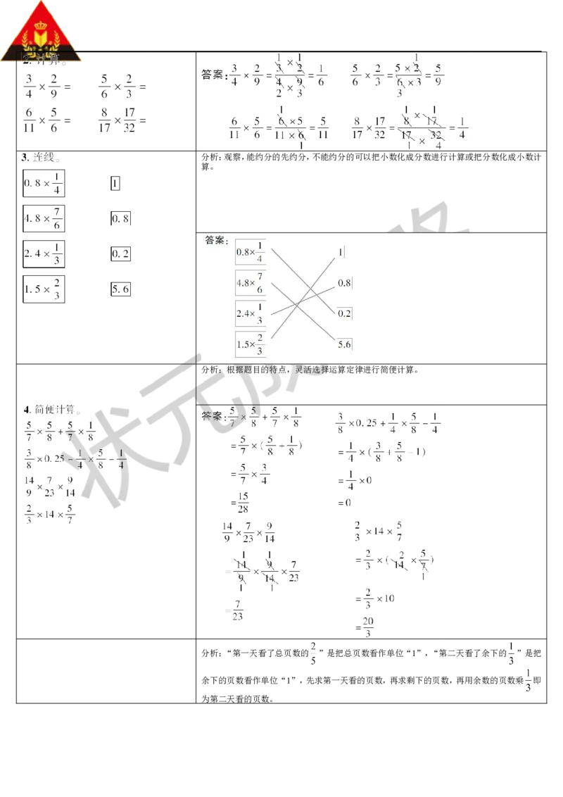 重点单元知识归纳与易错警示_1-6年级上册_数学6年级上册教学资源包_导学案新版_1分数乘法