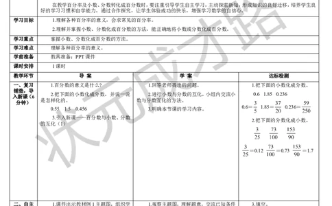 第2课时百分数与小数、分数的互化（1）_1-6年级上册_数学6年级上册教学资源包_导学案新版_6百分数（一）
